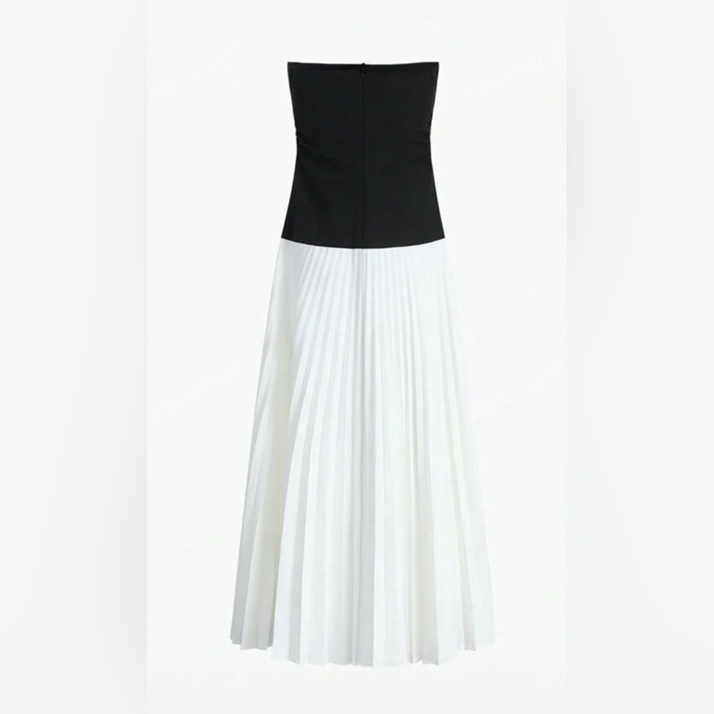 Strapless colorblock Black and White Pleated Dress size Large - Picture 3 of 7